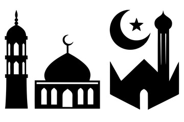 set of Islamic icon vector silhouette illustration, moon icon with star , mosque icon , Eid al-Adha or Eid-ul-Kabir Symbol,islamic icons vector image 