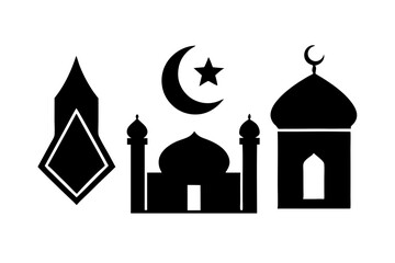 set of Islamic icon vector silhouette illustration, moon icon with star , mosque icon , Eid al-Adha or Eid-ul-Kabir Symbol,islamic icons vector image 