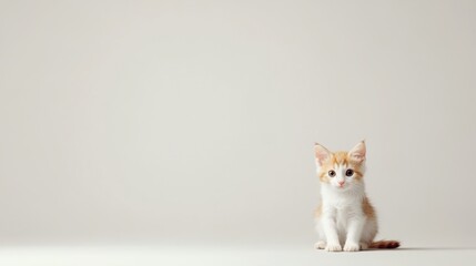 fluffy cat sitting comfortably on a clean background, with plenty of copy space around it, perfect for text overlays or promotional content.