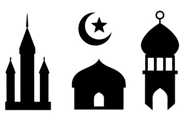 Obraz premium set of Islamic icon vector silhouette illustration, moon icon with star , mosque icon , Eid al-Adha or Eid-ul-Kabir Symbol,islamic icons vector image 