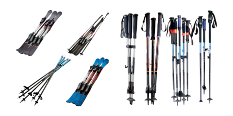 Various Ski Poles and Ski Accessories for Winter Sports Enthusiasts