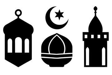 set of Islamic icon vector silhouette illustration, moon icon with star , mosque icon , Eid al-Adha or Eid-ul-Kabir Symbol,islamic icons vector image 