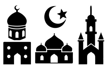 set of Islamic icon vector silhouette illustration, moon icon with star , mosque icon , Eid al-Adha or Eid-ul-Kabir Symbol,islamic icons vector image 