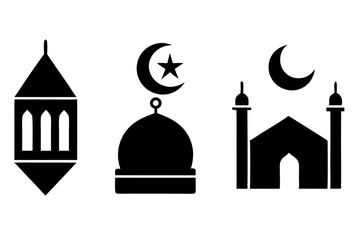 set of Islamic icon vector silhouette illustration, moon icon with star , mosque icon , Eid al-Adha or Eid-ul-Kabir Symbol,islamic icons vector image 