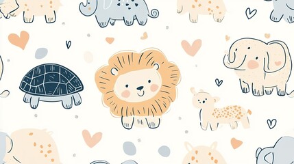 Adorable Cartoon Animals Seamless Pattern Design