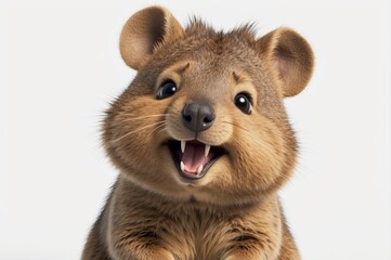 Fototapeta premium Adorable quokka smiling happily against white background.