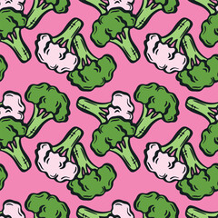 Broccoli seamless pattern vector illustration.