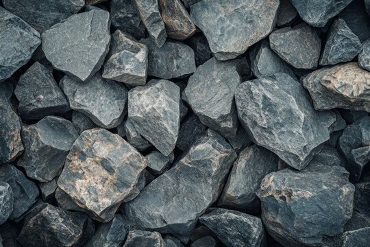 Pile of dark rocks with textured surface. Neural network AI generated