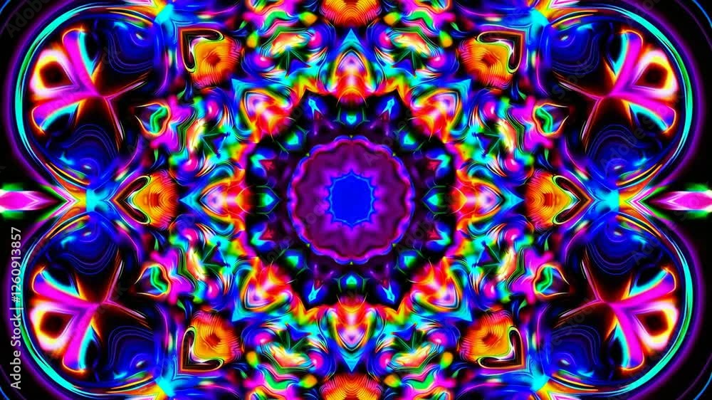 Poster colorful kaleidoscope pattern with circular symmetry and vibrant hues, digital abstract art concept