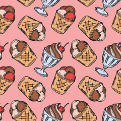 Ice cream seamless pattern vector illustration.