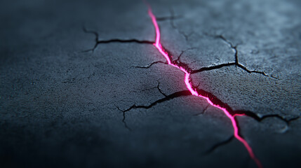 Obraz premium Crack in the ground with a pink line in the middle. Minimalistic background.