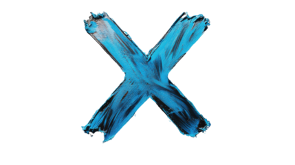 Large blue painted cross sign against transparent background