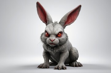 Angry white rabbit with red eyes sitting.