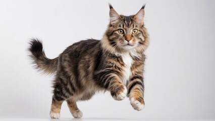 Tabby maine coon cat on grey background