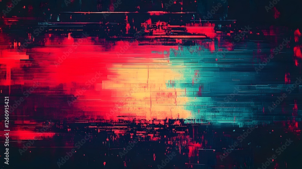 Poster This digital abstract artwork features a stunning and vibrant futuristic composition with glitch and neon lighting effects creating an immersive and surreal visual experience