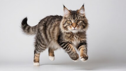 Obraz premium Tabby maine coon cat on grey background