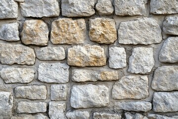 Fototapeta premium Rough stone wall close-up in natural light. Neural network AI generated
