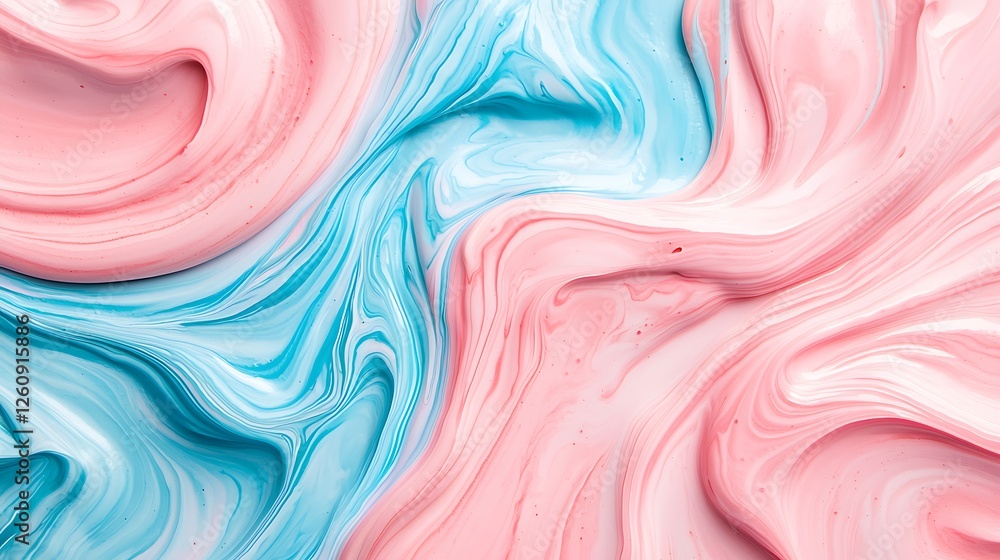 Poster a vibrant swirl of pink and blue abstract patterns, creating a visually striking and fluid design.