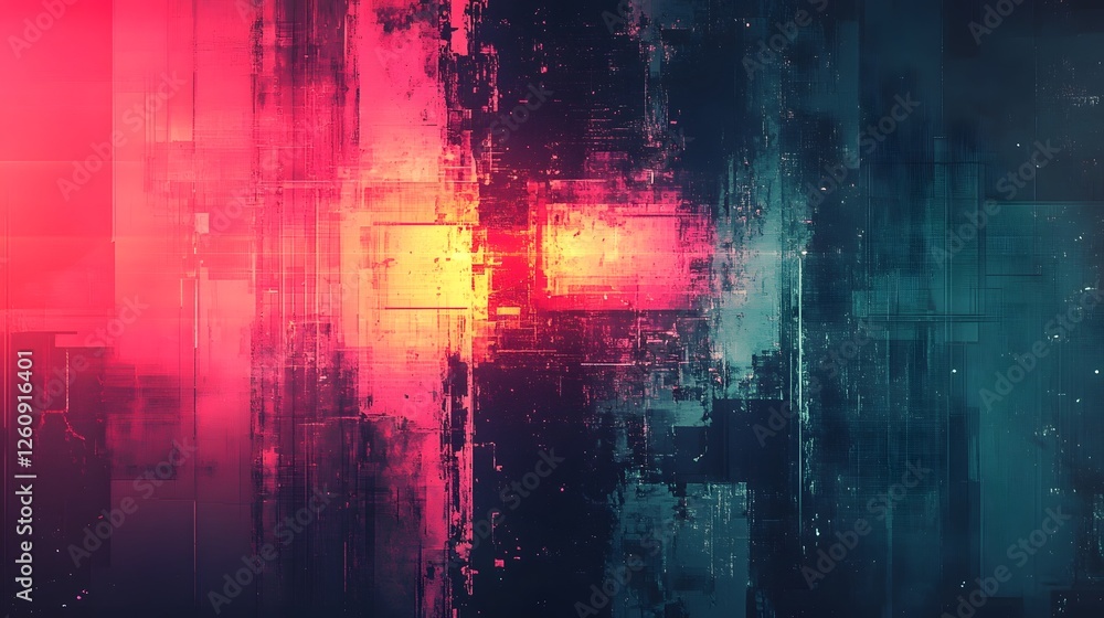Aufkleber Vibrant Abstract Digital Artwork with Mesmerizing Colorful Patterns and Textures  Striking experimental and imagination sparking digital painting featuring dynamic glitchy and surreal visual elements