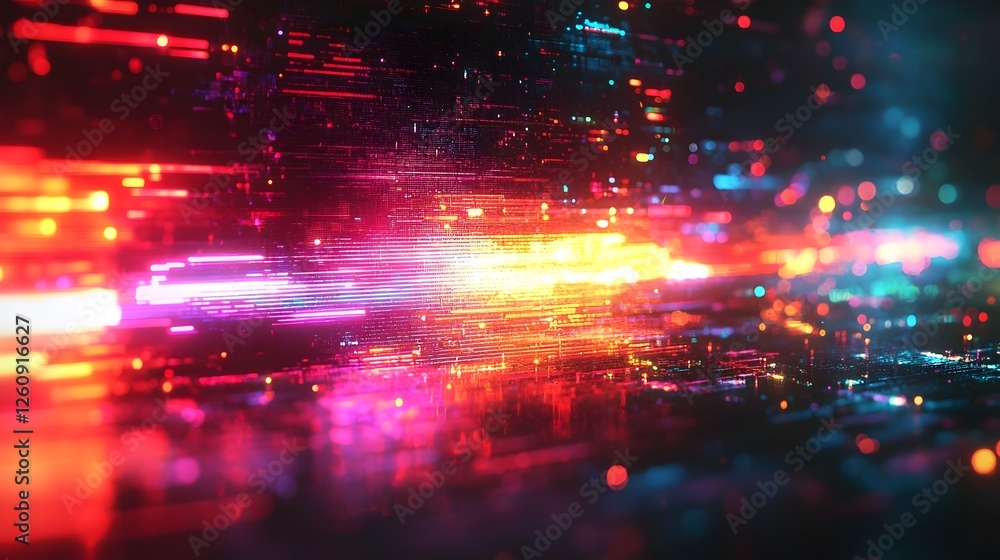 Fototapete vibrant abstract motion blur lights and particles forming a futuristic cyber landscape with a dazzli