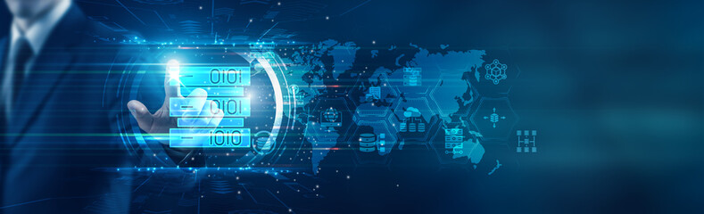 Businessman touching icon and big data primarily refer to data sets that are too large or complex...