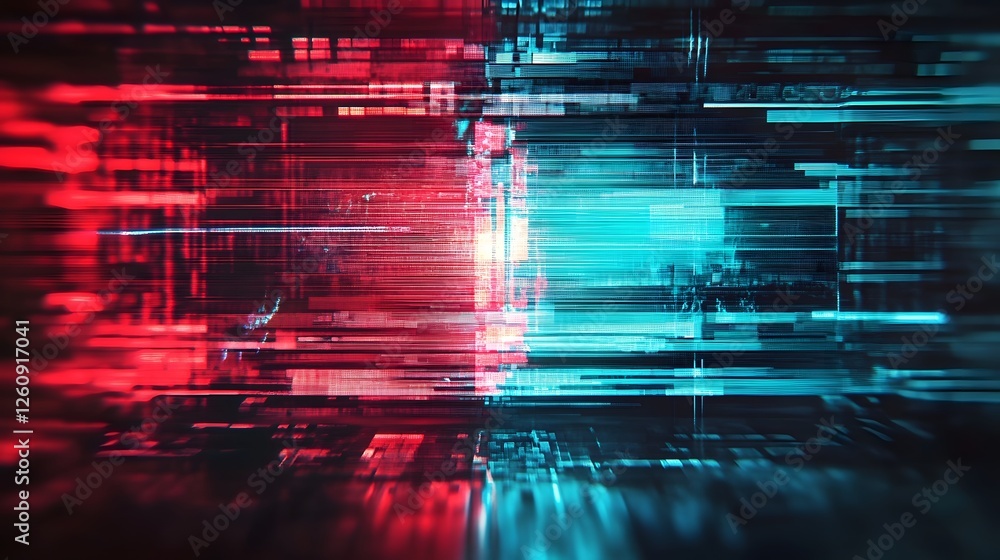 Fototapete Vibrant and captivating abstract digital landscape featuring a futuristic cyberpunk inspired environment with neon glitch lights dynamic geometric patterns