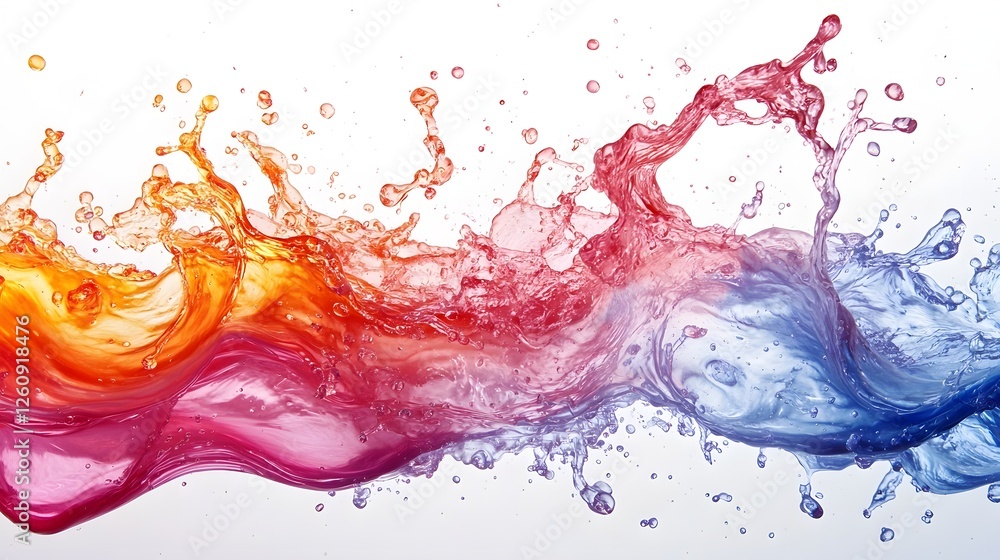 Poster Vibrant and dynamic abstract art design featuring a multicolored splash of liquid in motion creating a visually striking and captivating digital art composition