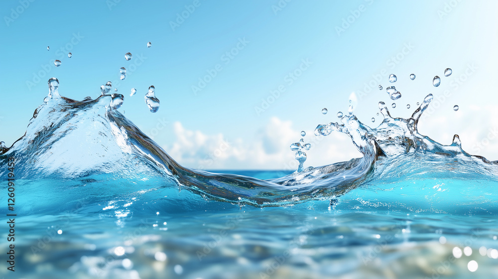 Poster Wave of water splashing in the ocean. Minimalistic background.