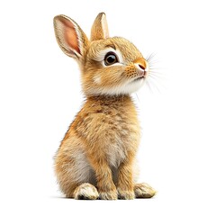 Cute bunny rabbit sitting, looking up, white background, Easter