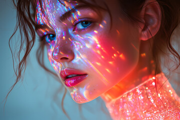 Futuristic Holographic Dress. Digital Fashion with Dynamic Light Effects
