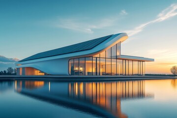 Futuristic Eco-Friendly Waterfront Residence Solar-Powered Modern Design