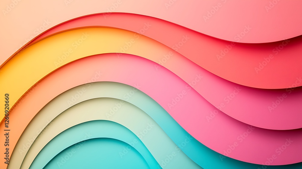 Poster a colorful abstract design featuring layered waves in gradient shades of pink, orange, yellow, and b