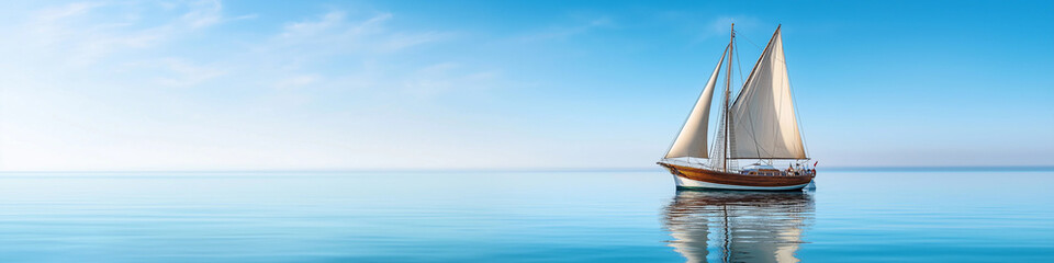 Obraz premium Sailboat is floating on the water. Minimalistic background.