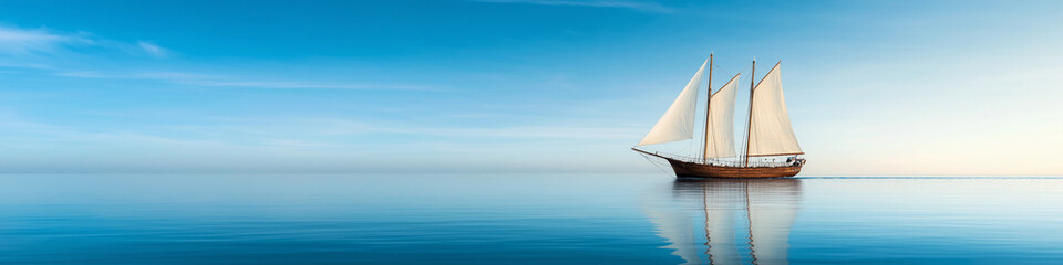 Obraz premium Sailboat is sailing in the ocean. Minimalistic background.
