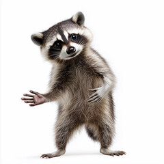 Obraz premium Raccoon is standing on a white background. Minimalistic background.