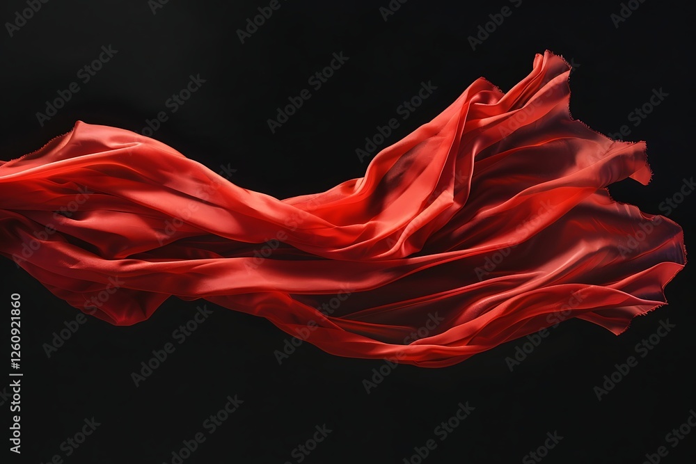 Poster abstract background of red wavy silk or satin. 3d rendering image.