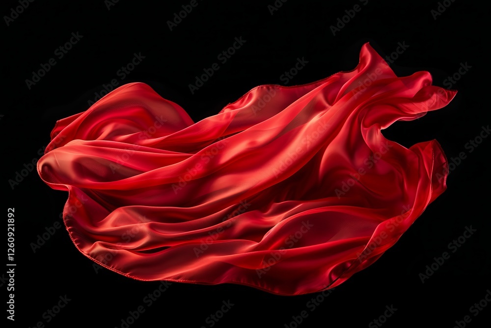 Poster abstract background of red wavy silk or satin. 3d rendering image.