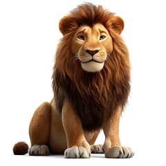 Majestic lion sitting, white background, cartoon style, children's book illustration