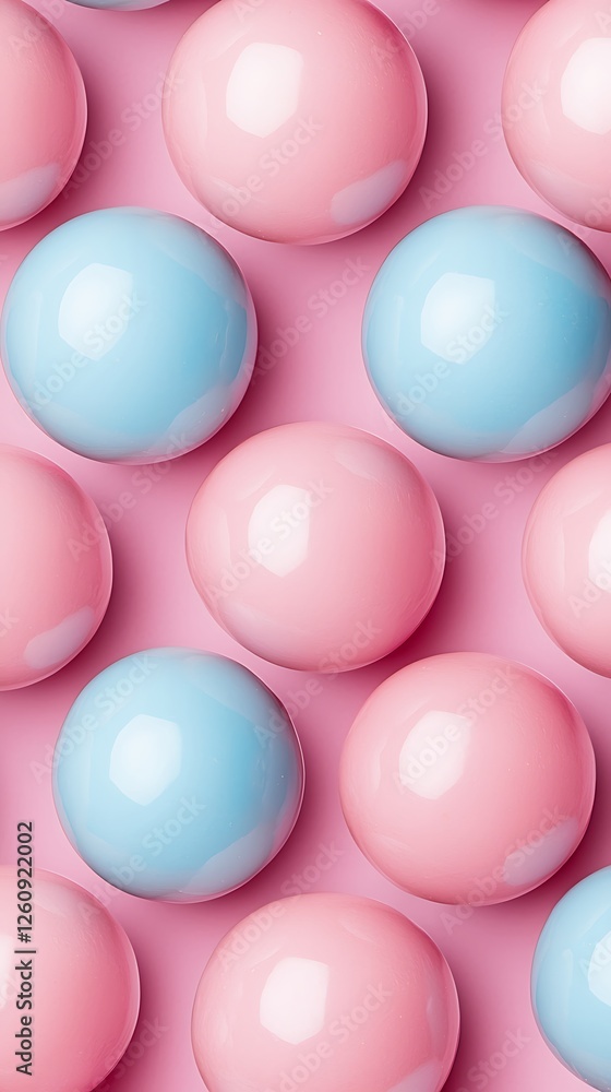 Poster a vibrant pattern of alternating pink and blue spheres on a soft background, creating a playful and 