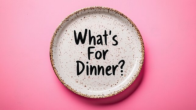 "What's For Dinner?" written on white plate on pastel background