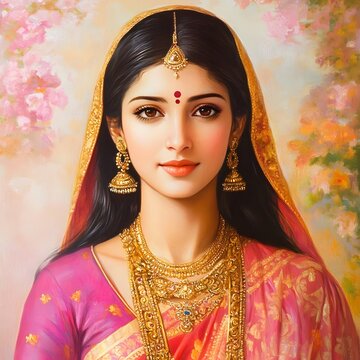 Radiant Goddess Parvati:Motherly Warmth, Golden Jewelry, Vibrant Saree, Benevolent Gaze