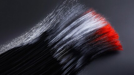 Abstract brush strokes in black, white, and red creating a dynamic flow on a dark background