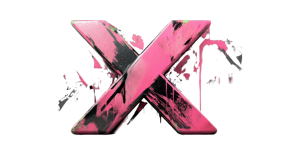 Bold pink and black painted x with transparent background