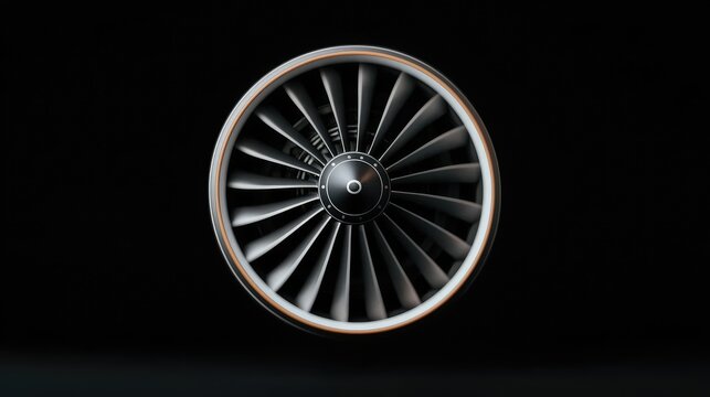 Jet Engine Rotor Against Black Background. Possible Use Stock photo