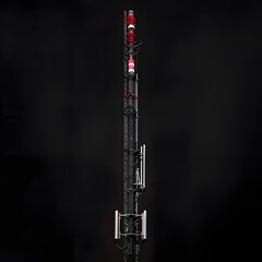 Sleek Telecommunication Tower Silhouette with Red Accents on Dark Background