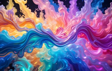 abstract colorful background dynamic swirling waves of liquid glass and glowing vapor, bright rainbow colors