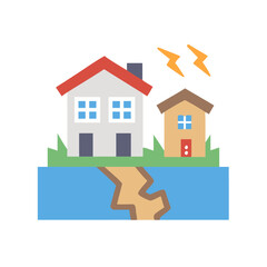 Fototapeta premium Earthquake with buildings and cracked land, showing damage