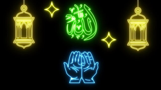 a 4k animaton of pray to allah with arabic lamp as decoration