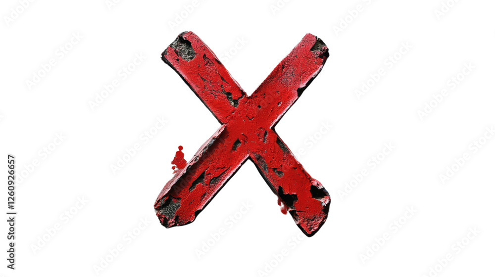 Poster big red cross sign showing rejection on transparent background