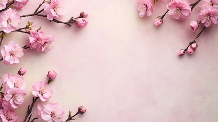 Delicate Pink Blossoms Frame Pastel Background